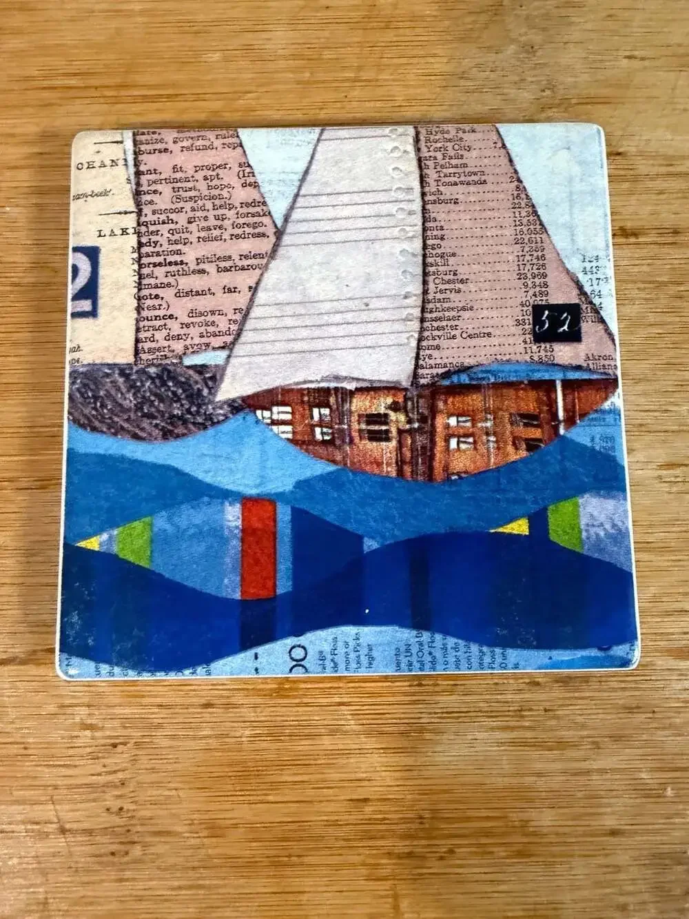 Set of 4 Nautical Sailboat Collage Ceramic Coasters